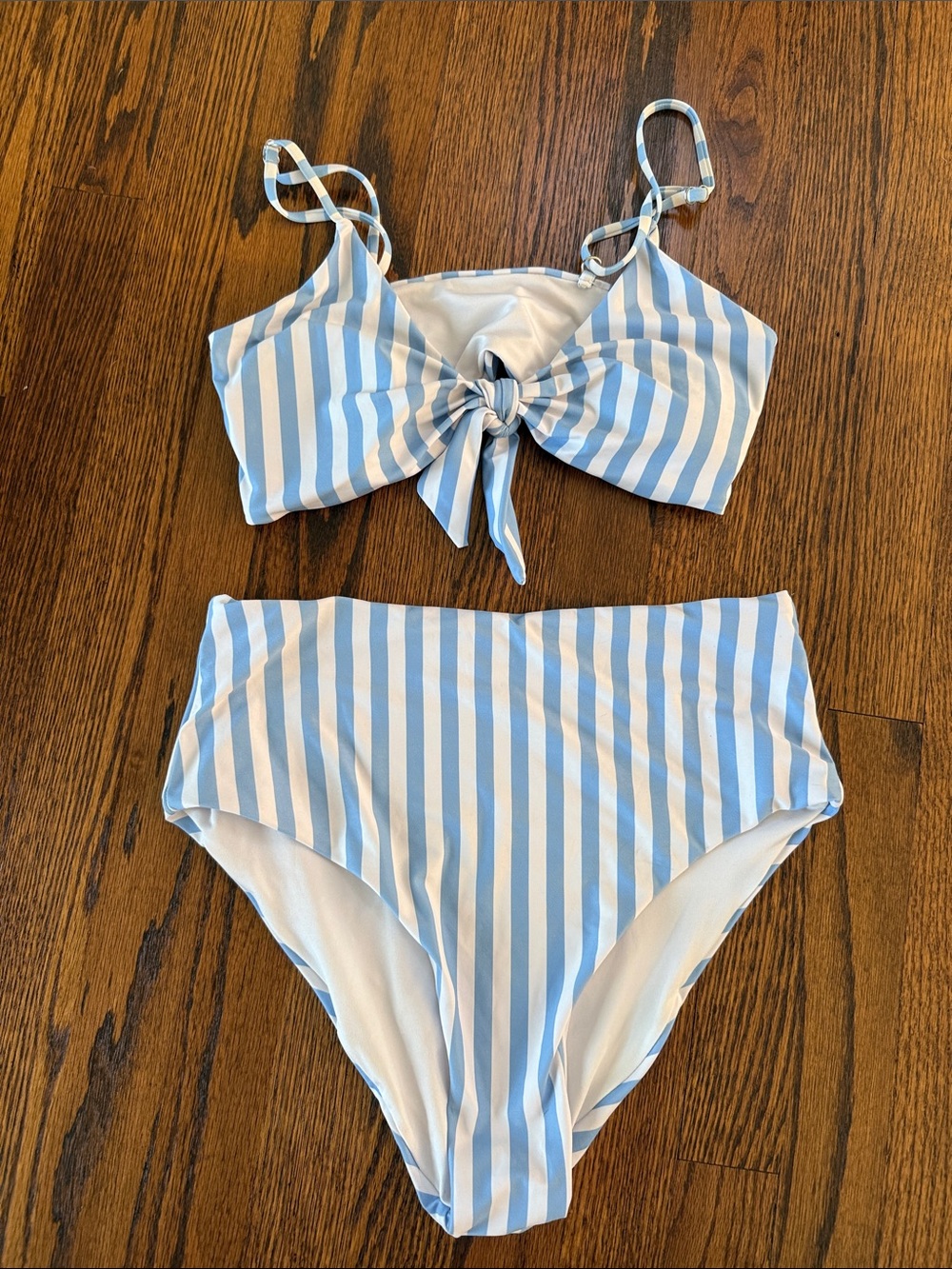 Blooming Jelly Women’s Medium Striped Light High-Waist Tie-Front Bikini